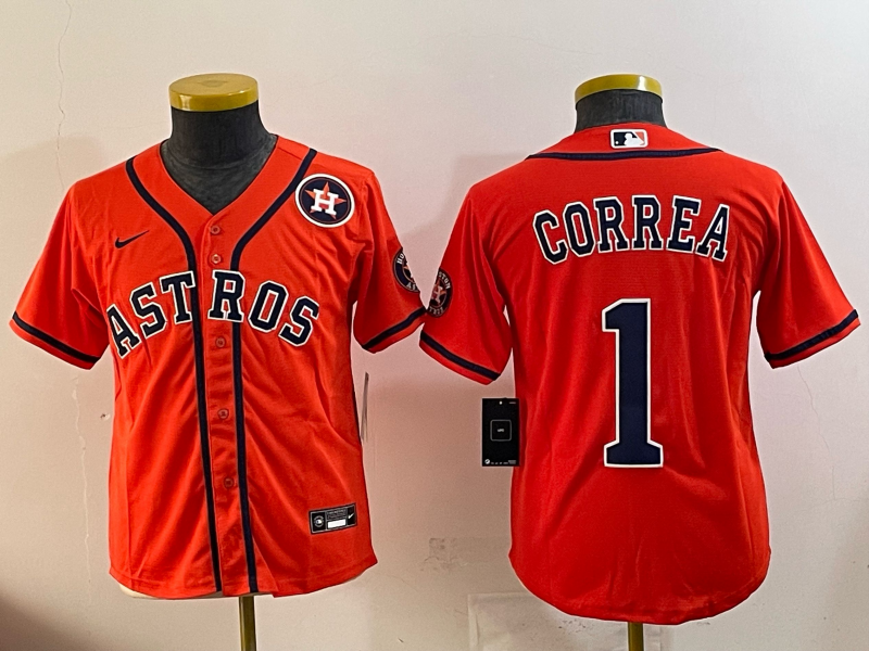 Women Houston Astros 1 Correa orange 2025 Nike MLB Jersey 009